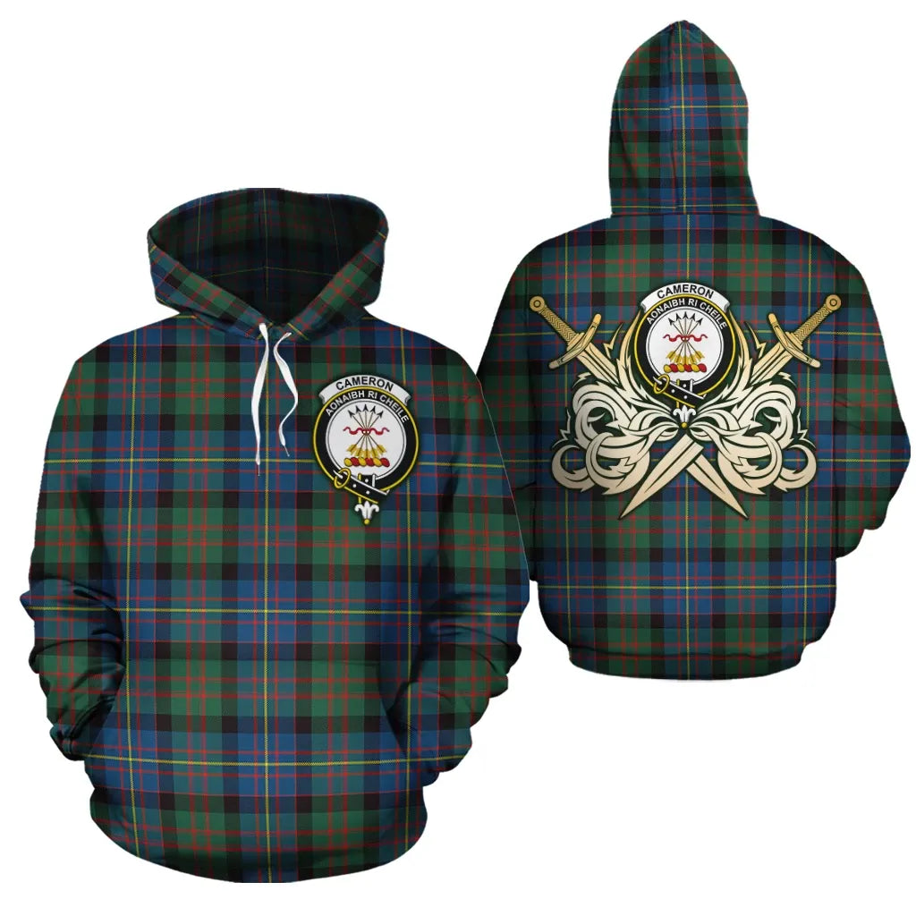 Printivon Cameron Of Erracht Ancient Clan Crest Tartan Scottish Gold Thistle Hoodie