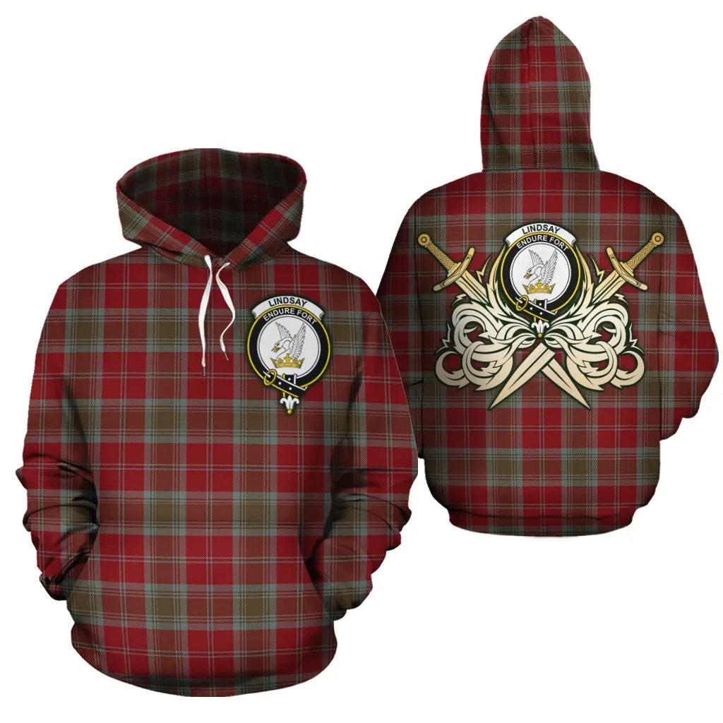 Printivon Lindsay Weathered Clan Crest Tartan Scottish Gold Thistle Hoodie