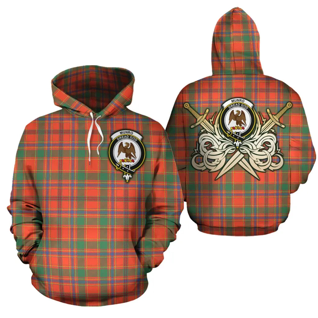 Printivon Munro Ancient Clan Crest Tartan Scottish Gold Thistle Hoodie