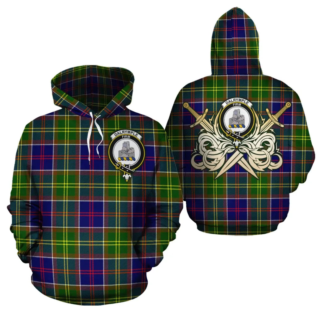 Printivon Dalrymple Clan Crest Tartan Scottish Gold Thistle Hoodie