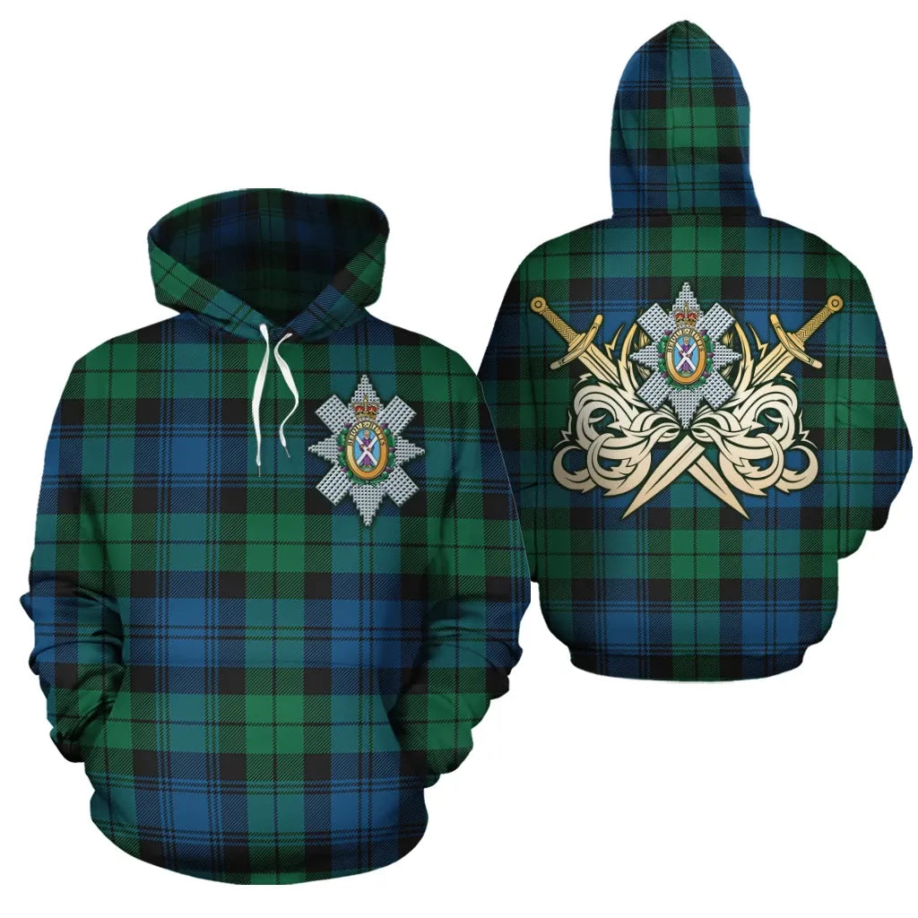 Printivon Blackwatch Ancient Clan Crest Tartan Scottish Gold Thistle Hoodie