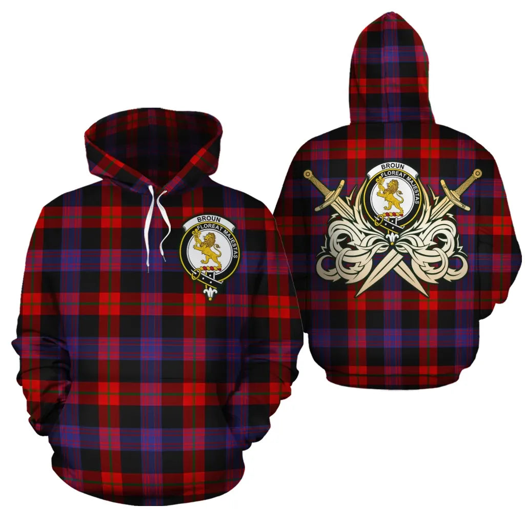 Printivon Broun Modern Clan Crest Tartan Scottish Gold Thistle Hoodie