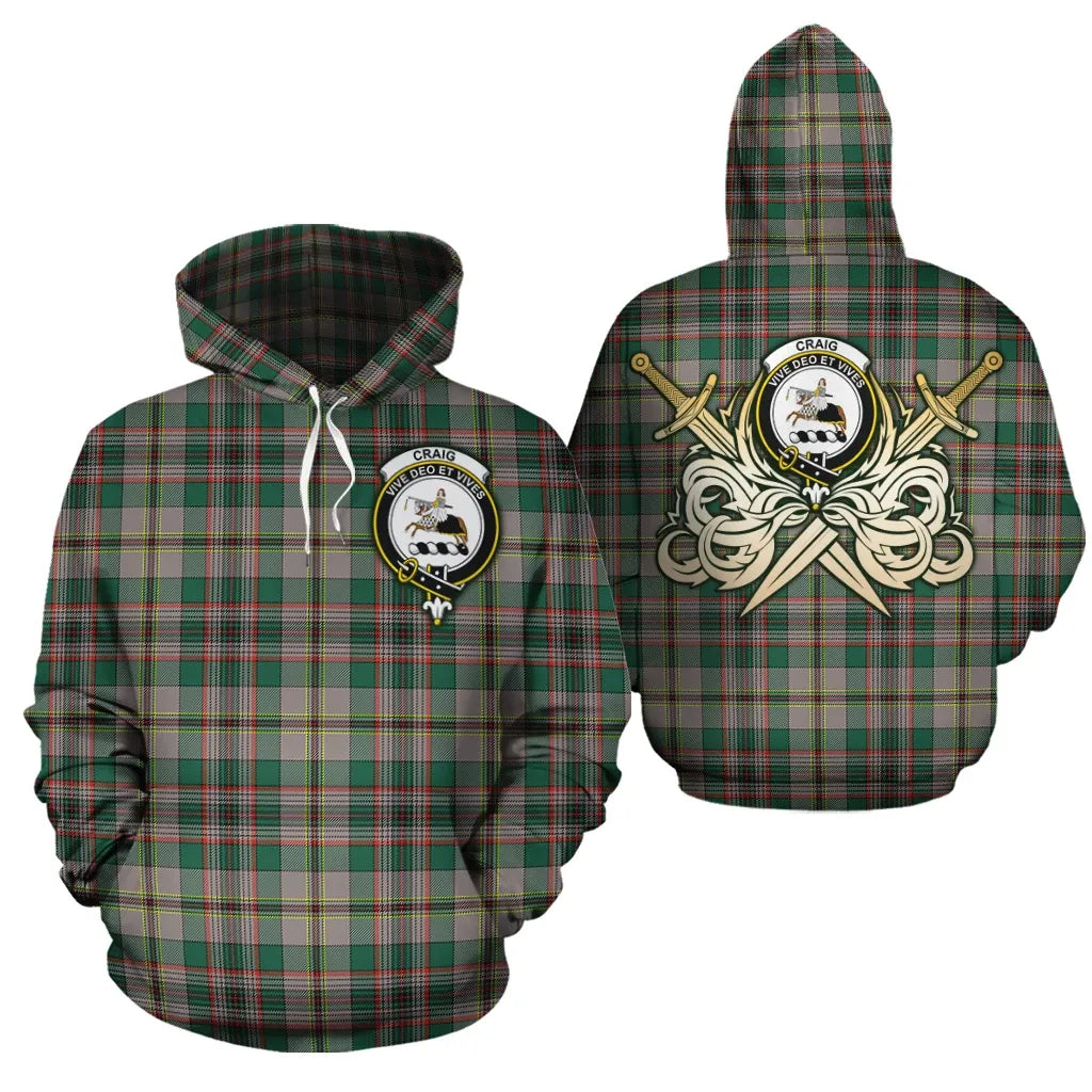 Printivon Craig Ancient Clan Crest Tartan Scottish Gold Thistle Hoodie