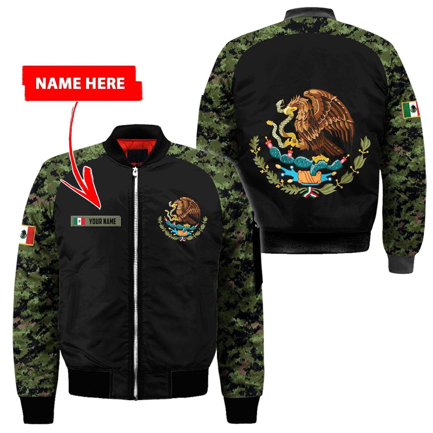 Custom Name Mexico Coat Of Arms 3D All Over Printed Bomber Jacket