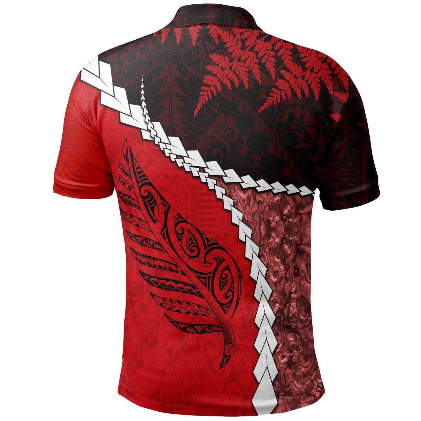 Polynesian Polo Shirt - Paua Shell Maori Silver Fern Polo Shirt Red
