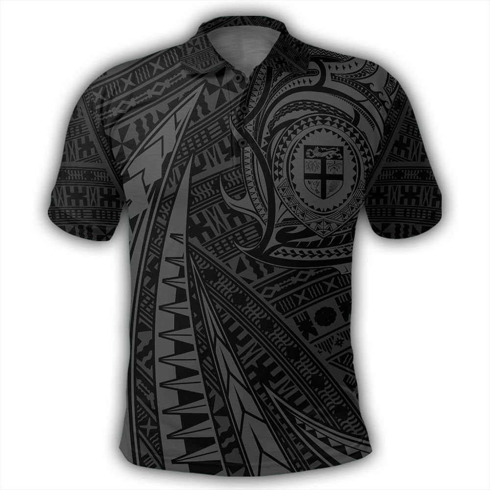 Polynesian Polo Shirt - Polo Shirt Fiji Polo Shirt Melanesia Pattern Pohic Style Gray