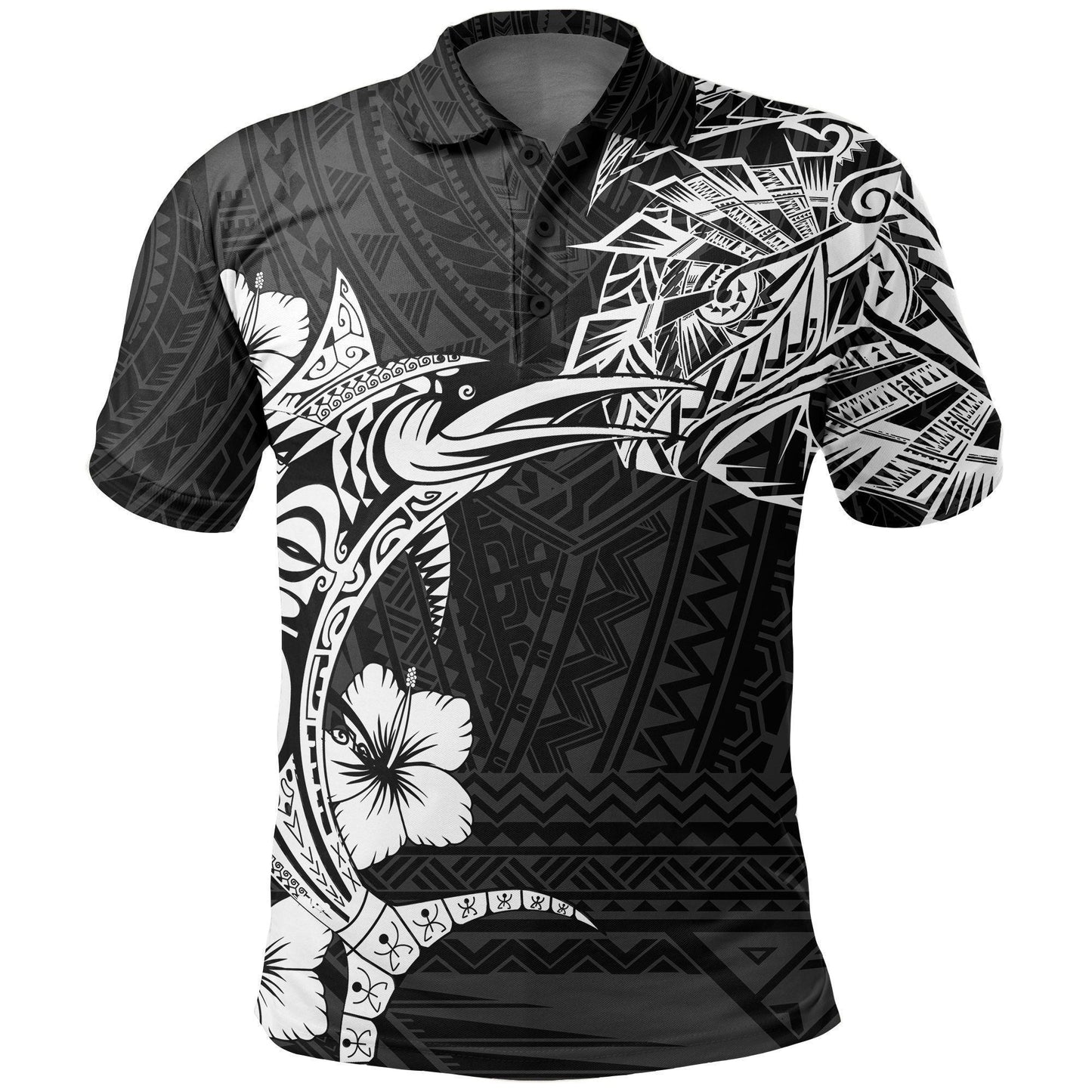 Polynesian Polo Shirt - Polynesian Tattoo Polo Shirt, Marlin Hibiscus Golf Shirt