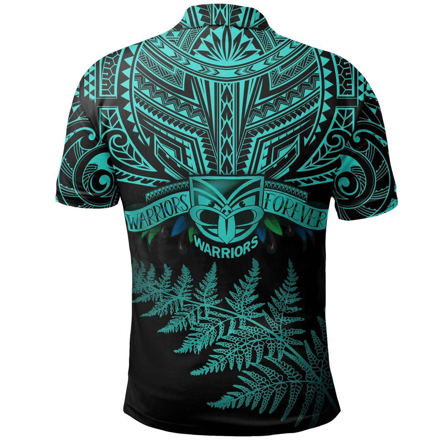 Polynesian Polo Shirt - New Zealand Rugby Polo Shirt Warriors Forever - Silver Fern, Turquoise