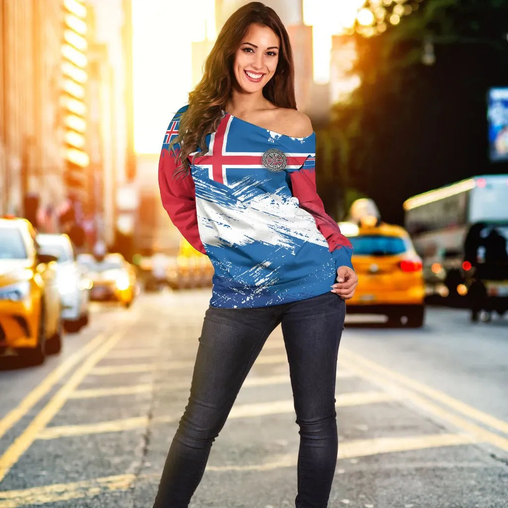 Ireland Off Shoulder Sweater Iceland Flag Brush