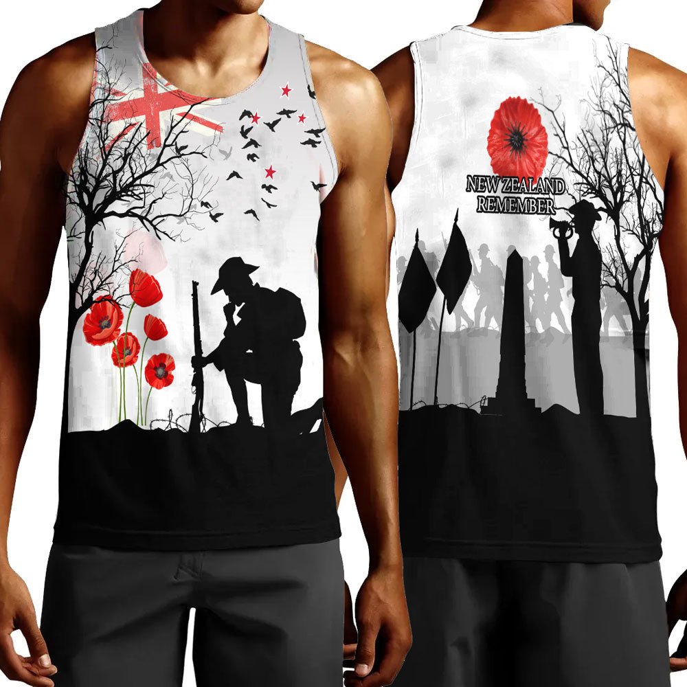 Polynesian Pride Clothing New Zealand Anzac Lest We Forget Remebrance Day White Men Tank Top