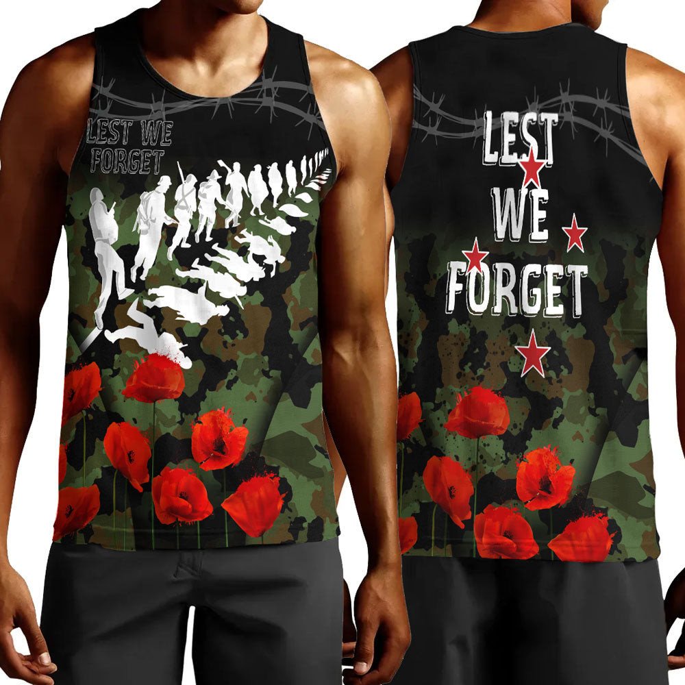 Polynesian Pride Clothing New Zealand Anzac Lest We Forget Poppy Camo Men Tank Top