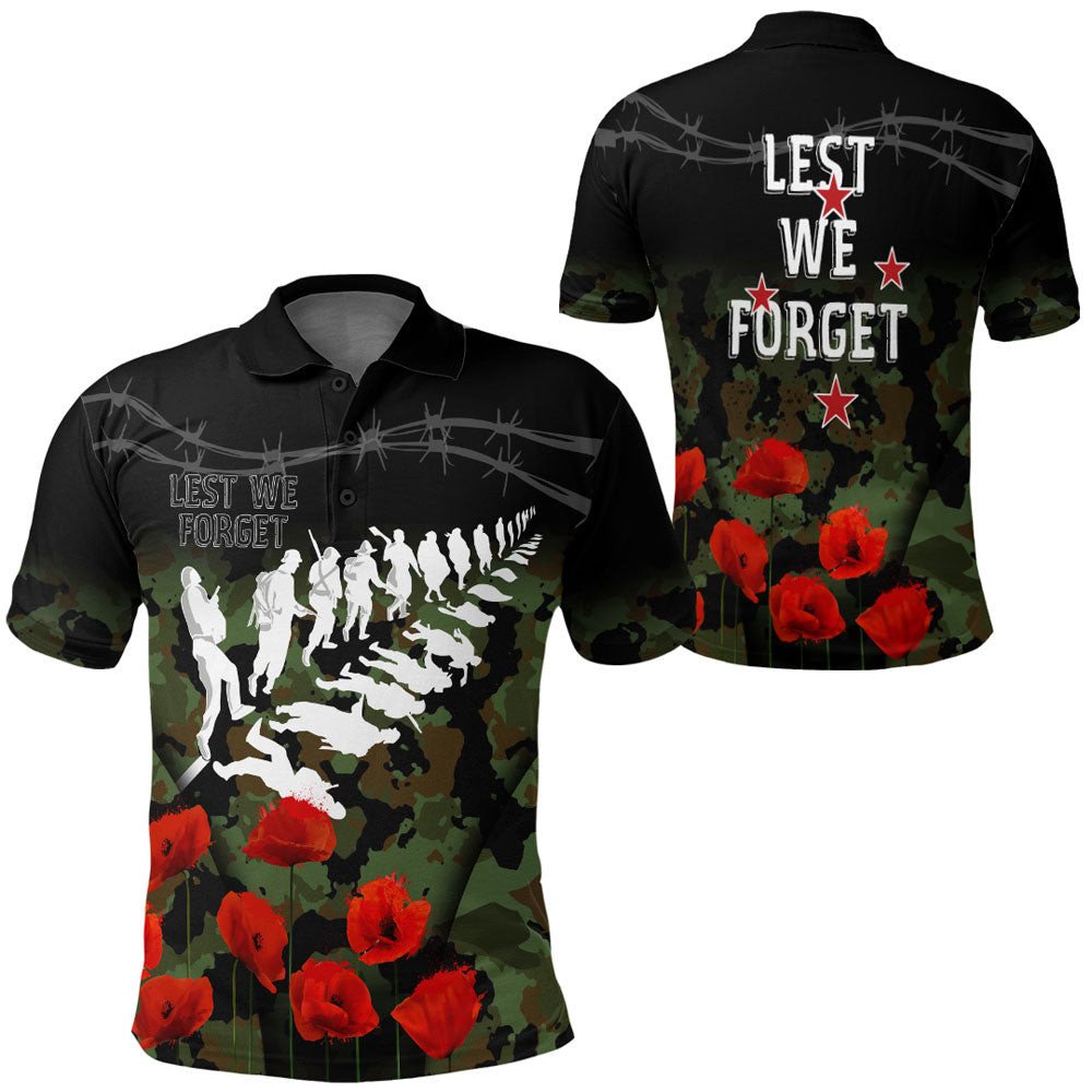Polynesian Clothing - New Zealand Anzac Lest We Forget Poppy Camo Polo Shirt