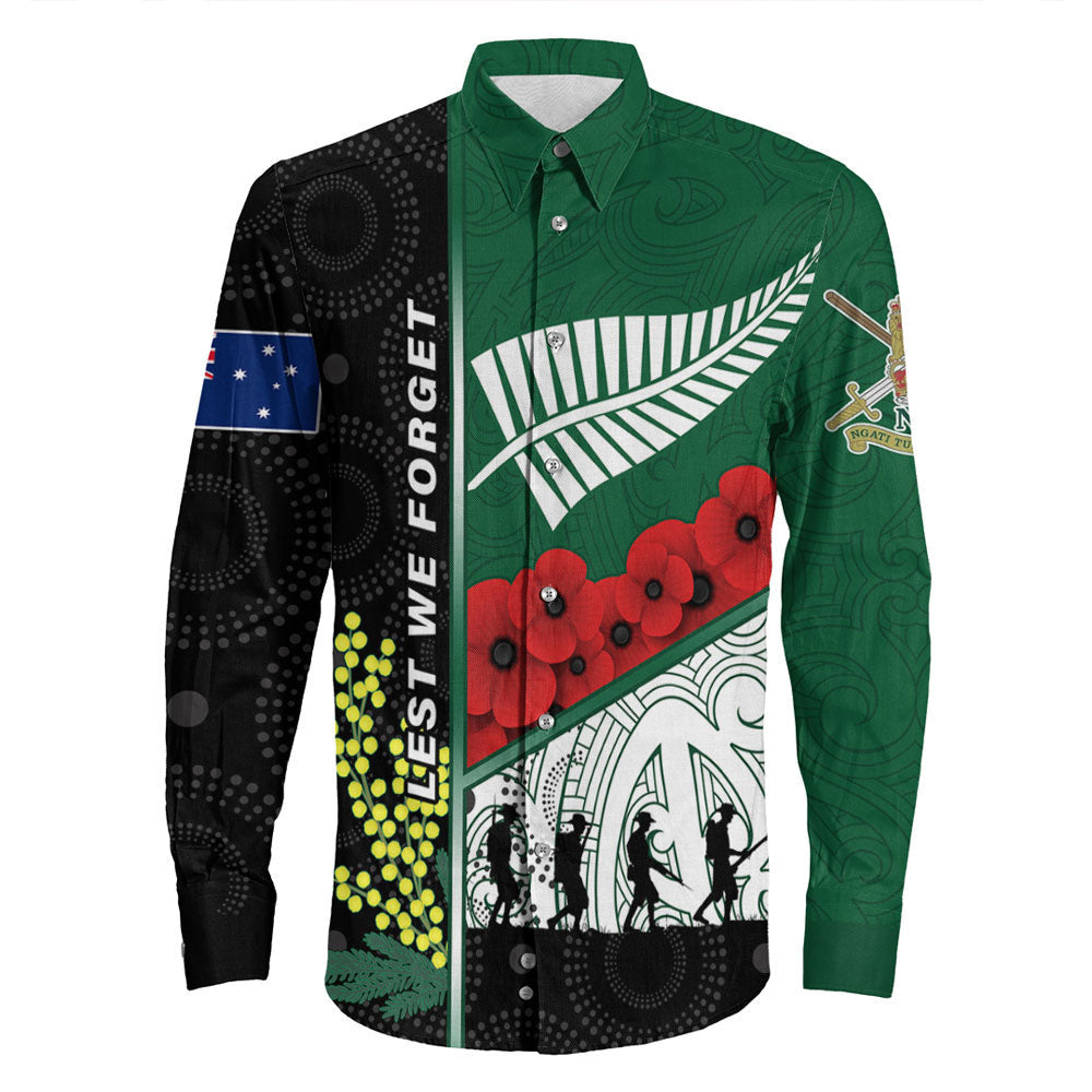 Rugbylife Clothing Custom Australia Indigenous & New Zealand Maori Anzac Long Sleeve Button Shirt