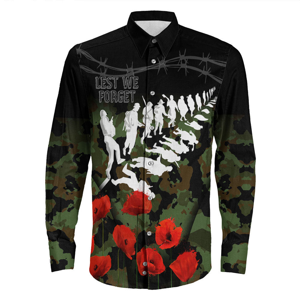 Rugbylife Clothing New Zealand Anzac Lest We Forget Poppy Camo Long Sleeve Button Shirt