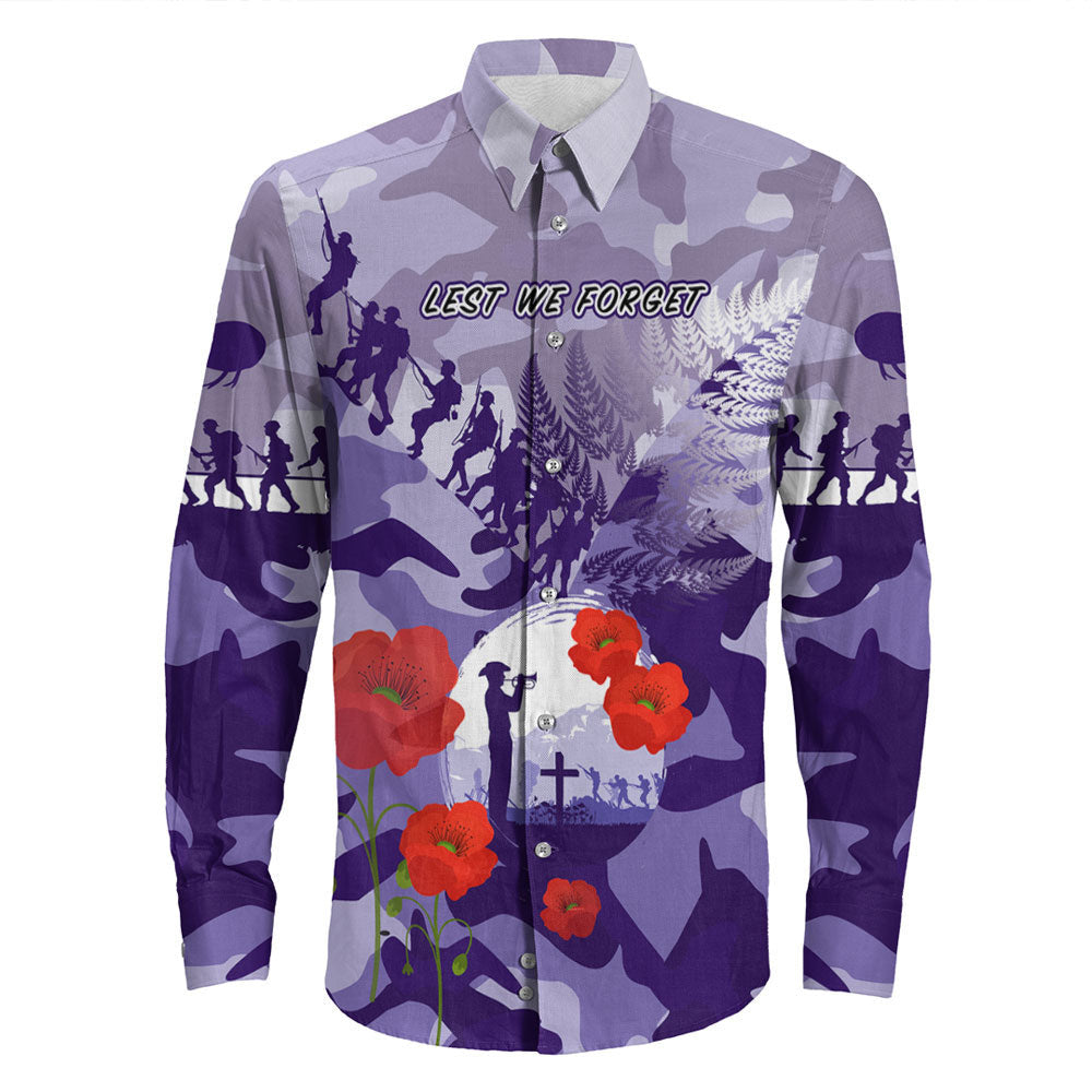 Rugbylife Clothing New Zealand Anzac Fern And Camouflage Long Sleeve Button Shirt