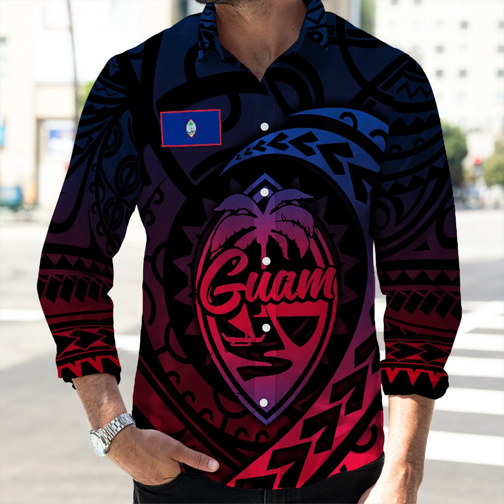 Polynesian Long Sleeve Button Shirt Guam Rising Style Long Sleeve Button Shirt