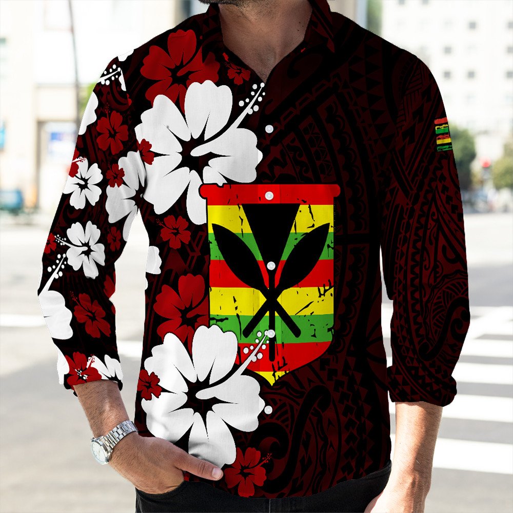 Polynesian Long Sleeve Button Shirt Hawaii Kanaka Hibiscus Style Long Sleeve Button Shirt