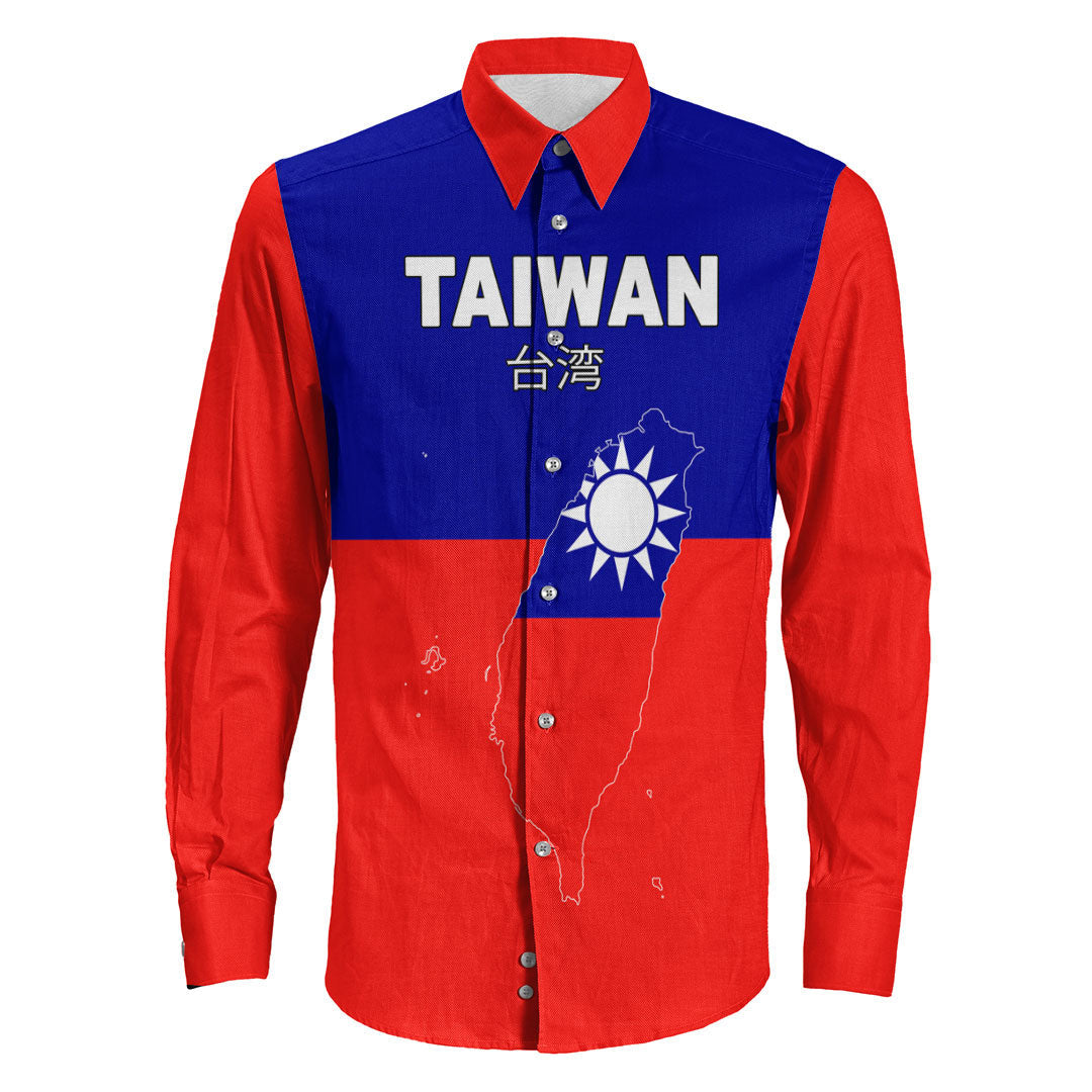 Clothing Taiwan Flag And Map Long Sleeve Button Shirt
