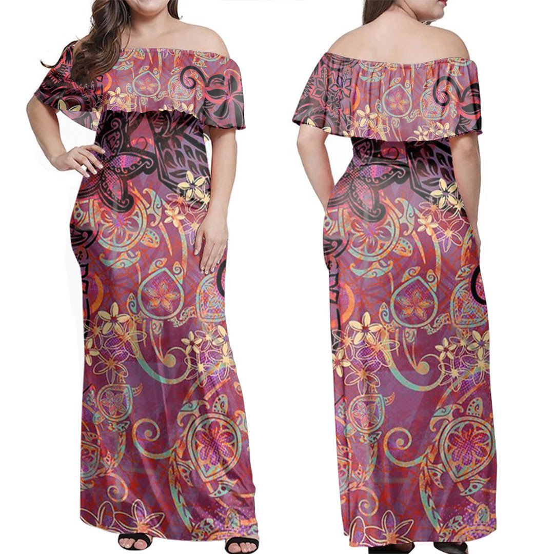 Polynesian Dress Polynesian Turtle Collage Off Shoulder Long Dress