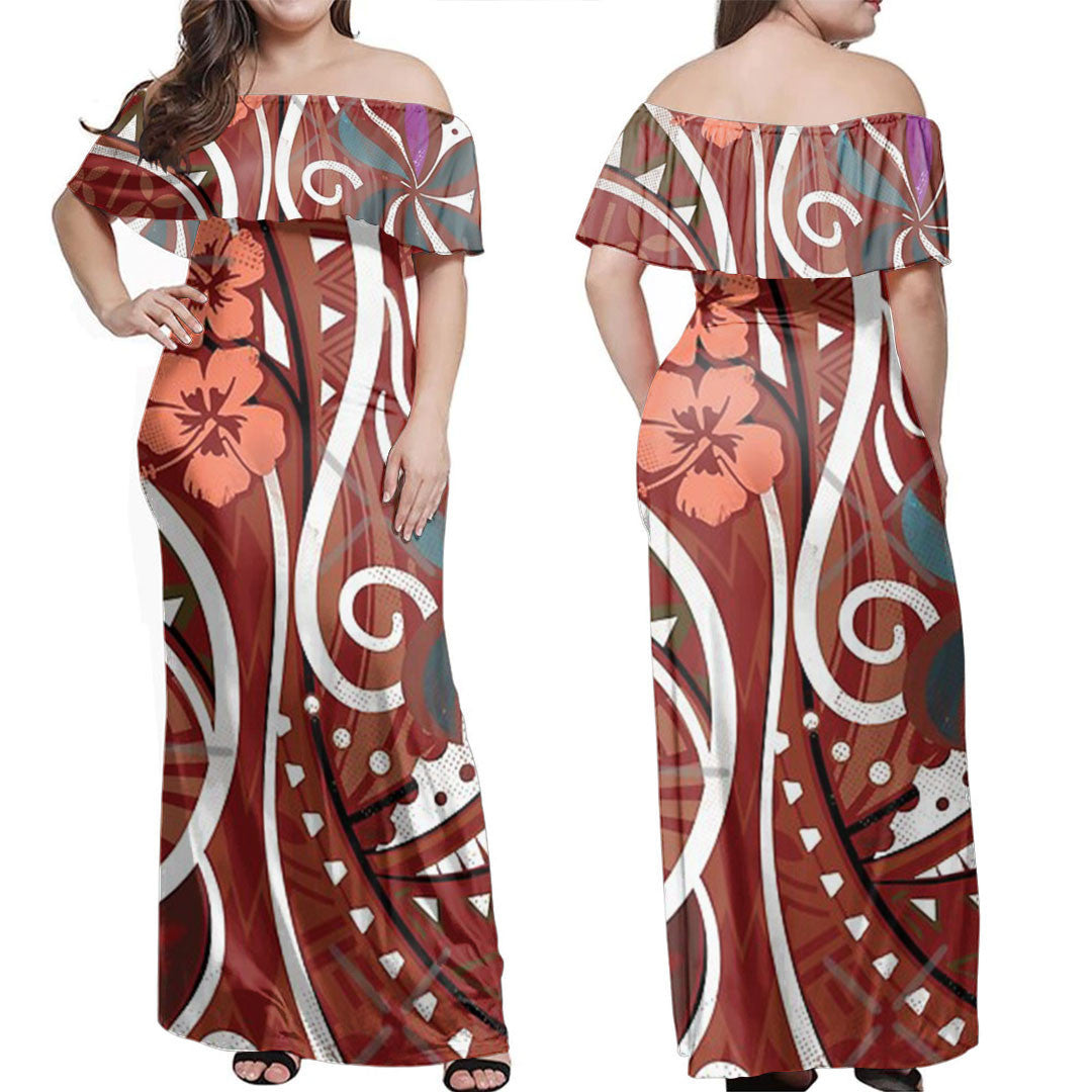 Polynesian Dress Polynesian Florals Tribal Threads Off Shoulder Long Dress