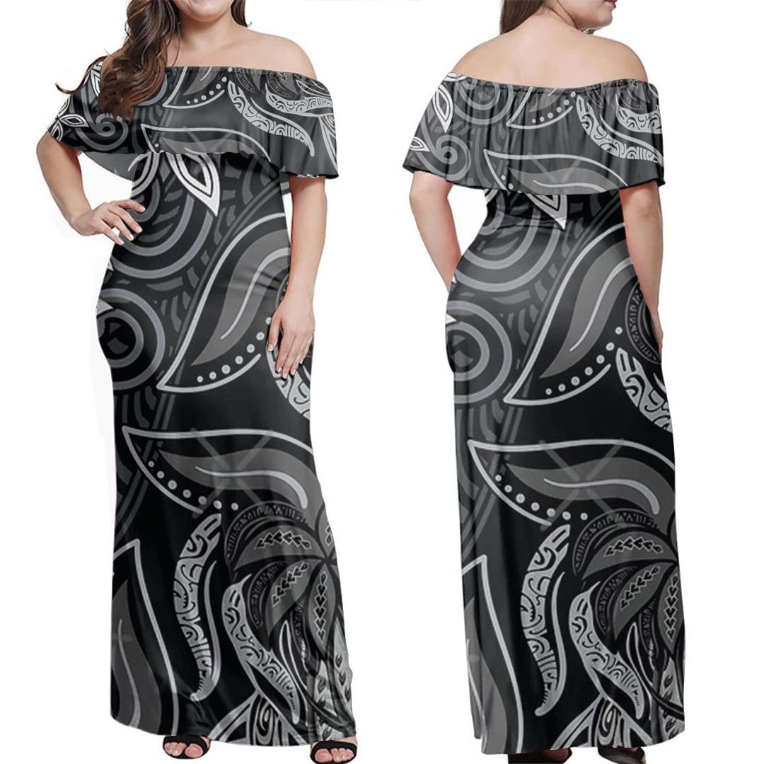 Polynesian Dress Polynesian Tribal Floral Off Shoulder Long Dress