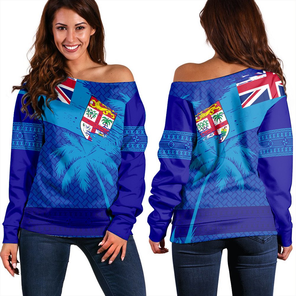 Polynesian Sweatshirt Fiji Palm Tree Coat Of Arms Women Off Shoulder