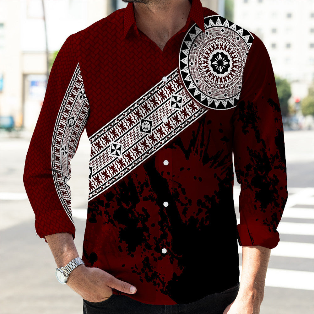 Polynesian Shirt Fiji Masa Paint Style Long Sleeve Button Shirt