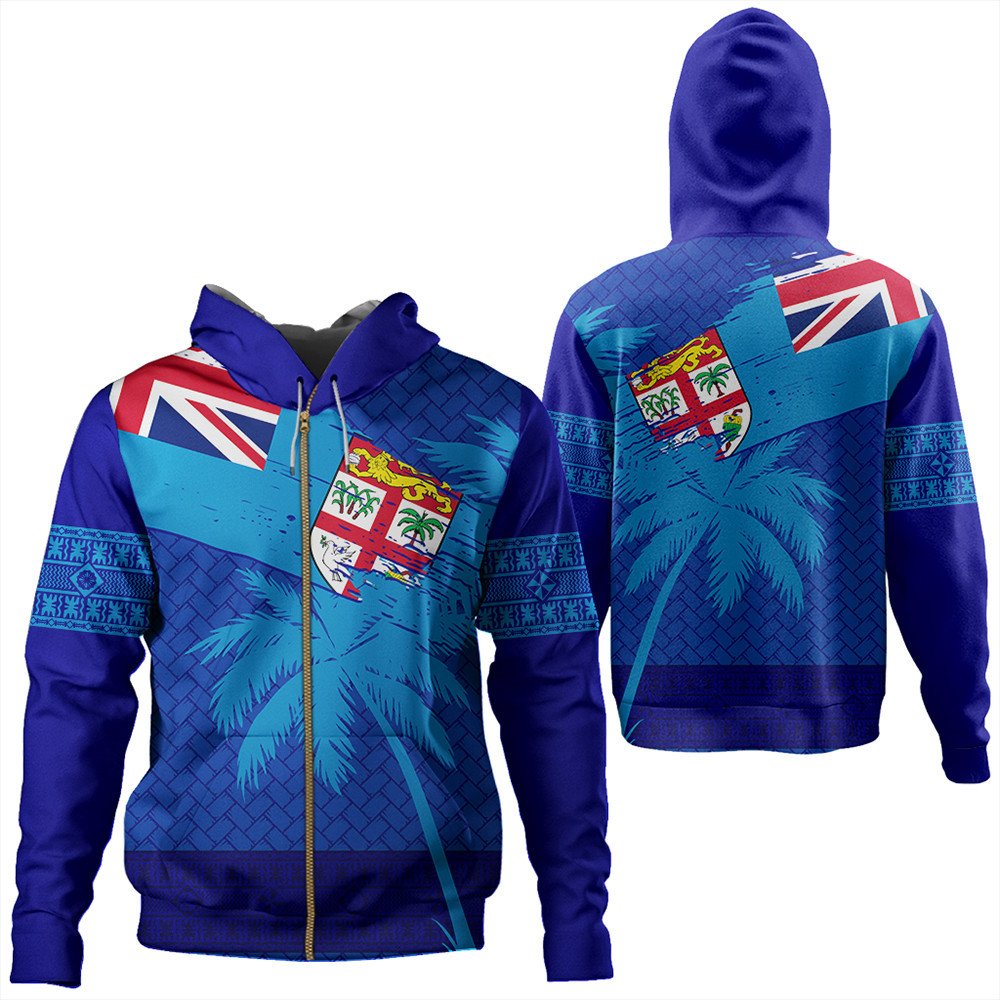 Polynesian Pride Hoodie Fiji Palm Tree Coat Of Arms Zip Hoodie