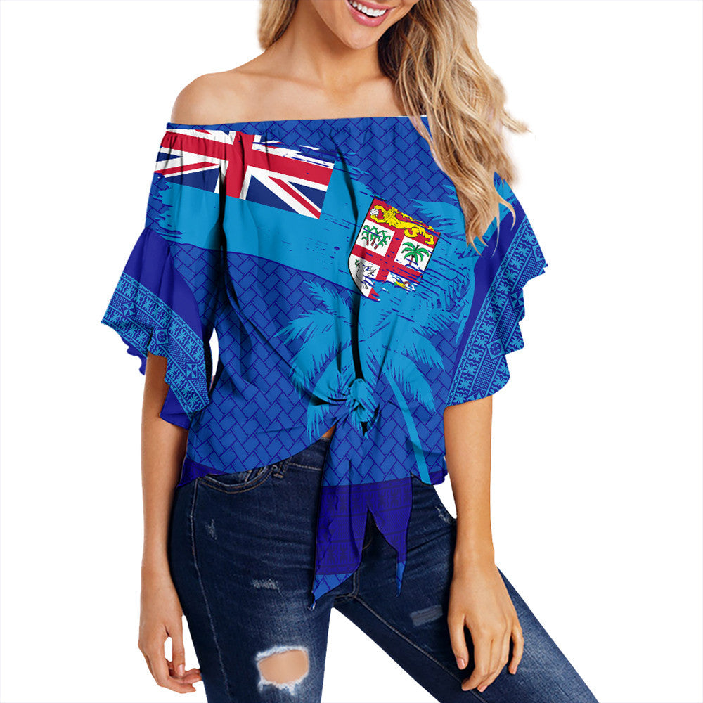 Polynesian Clothing - Fiji Palm Tree Coat Of Arms Off Shoulder Wrap Waist Top