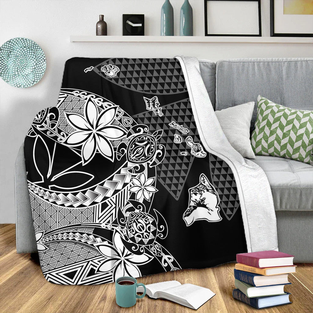 Polynesian Home Set Kanaka Black Kakau Hawaiian Blanket