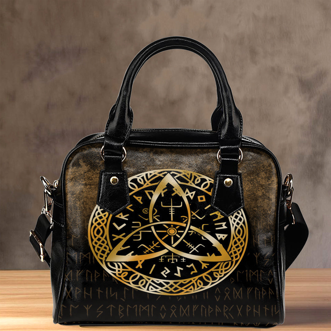 Shoulder Handbag Vegvisir Nordic Viking Rune Gold Version Shoulder Handbag