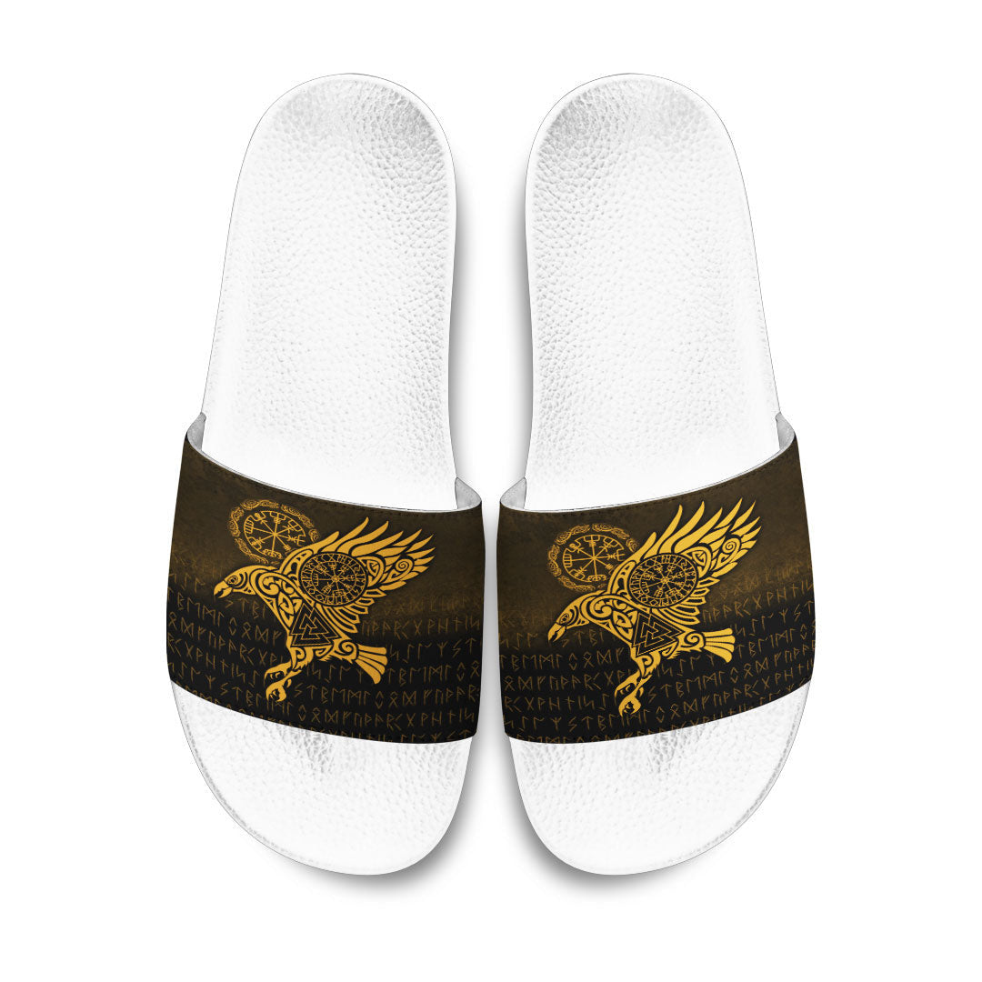 Slide Sandals Raven Vegvisir Tattoo Gold Version Slide Sandals