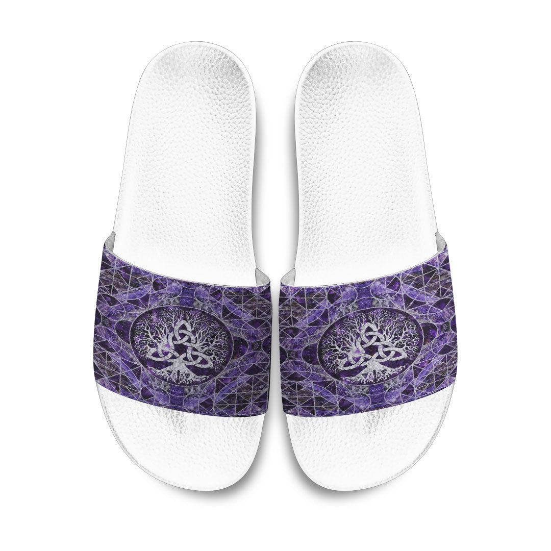 Slide Sandals Tree of Life with Triquetra Amethyst and Silver Slide Sandals