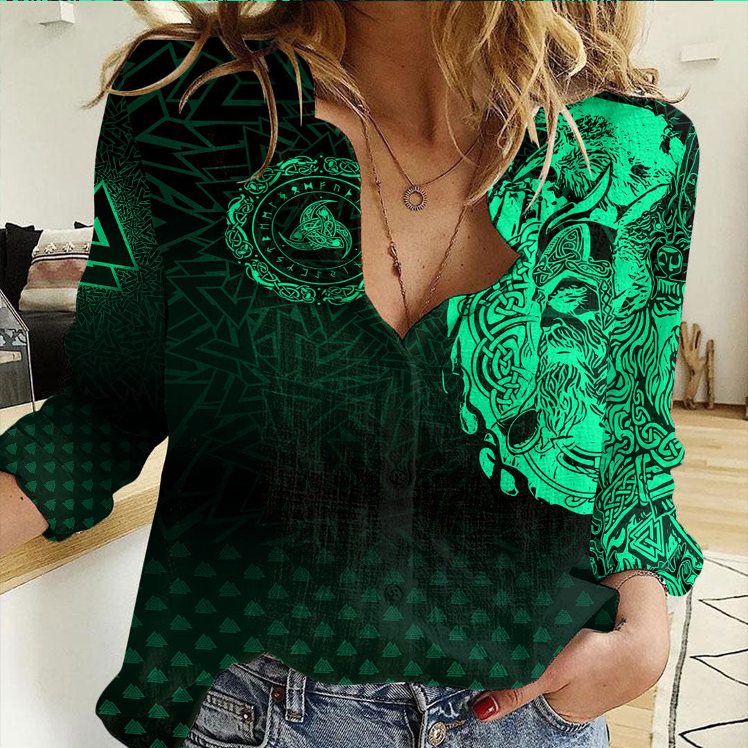 Clothing Viking Odin Raven Tattoo Style Green Version Casual Shirt