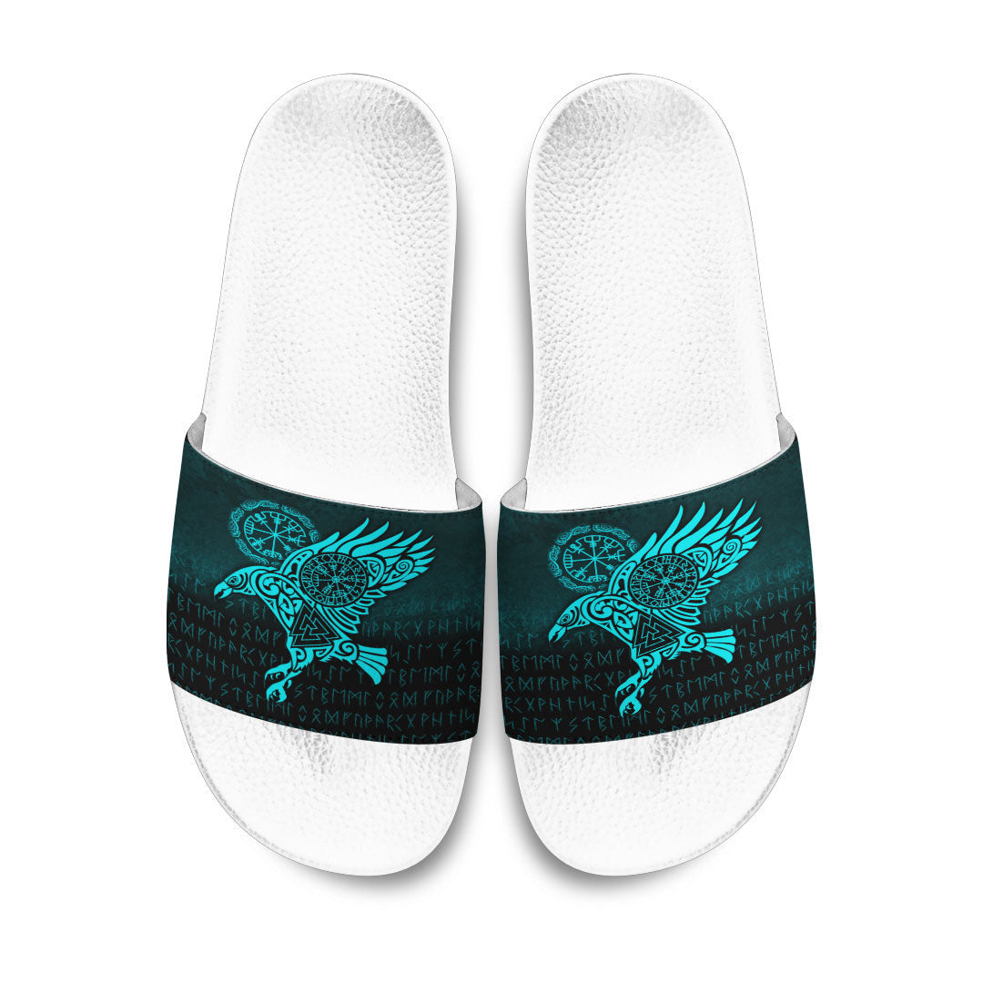 Slide Sandals Raven Vegvisir Tattoo Cyan Version Slide Sandals