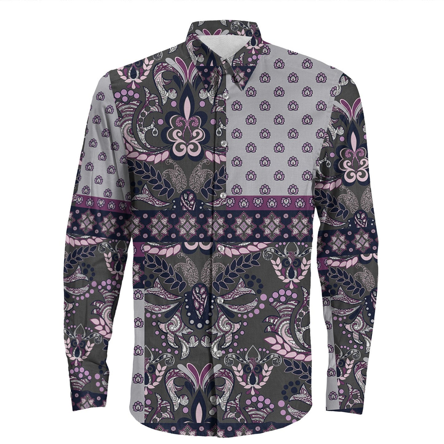 Shirt Paisley Bandana Pattern Seamless Long Sleeve Button Shirt