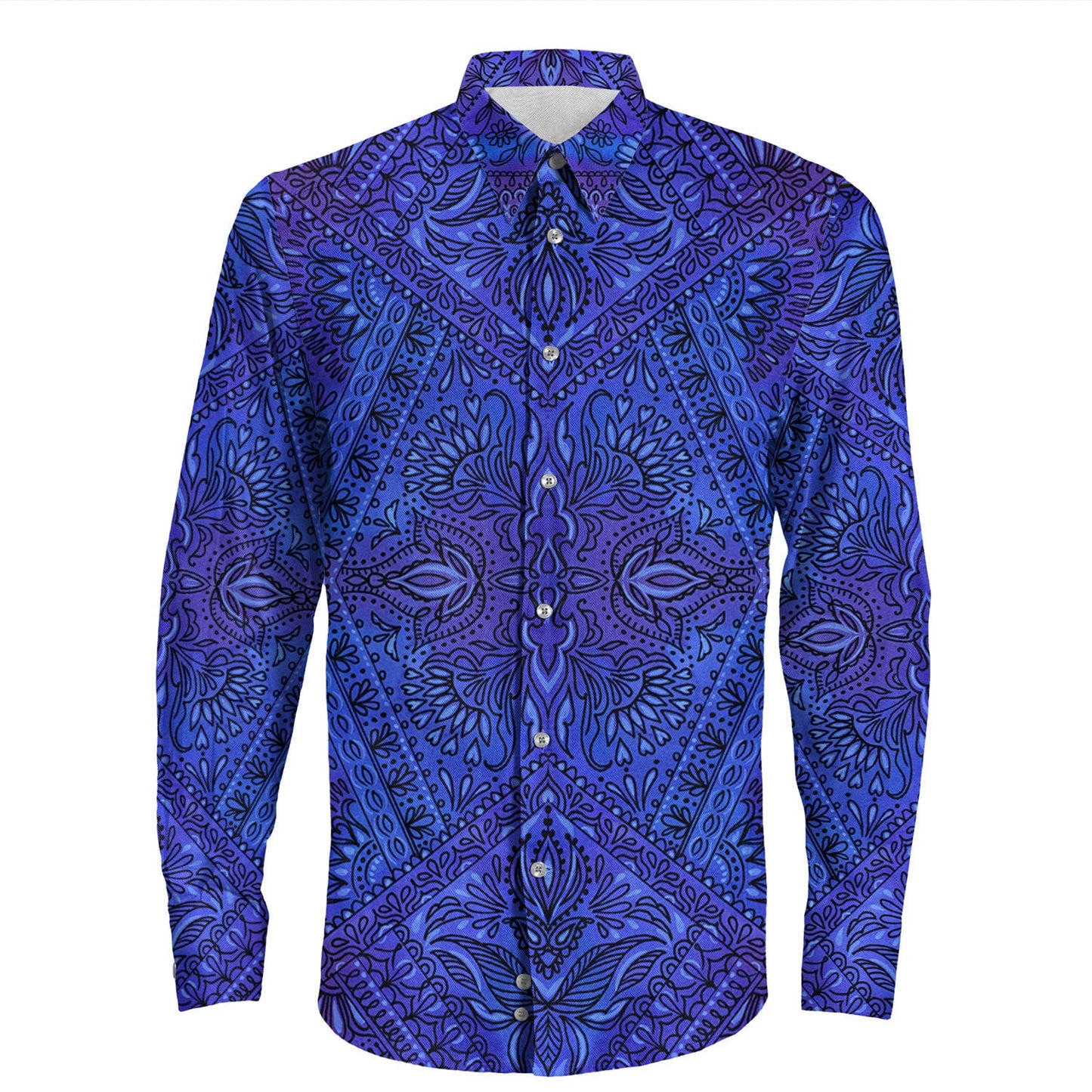 Shirt Paisley Bandana Pattern Seamless Long Sleeve Button Shirt