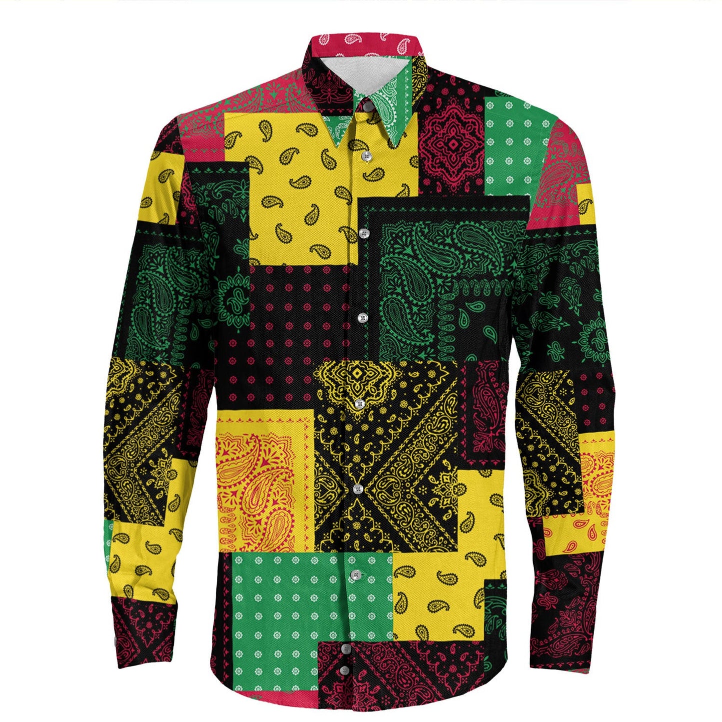 Shirt Paisley Bandana Pattern Seamless Long Sleeve Button Shirt