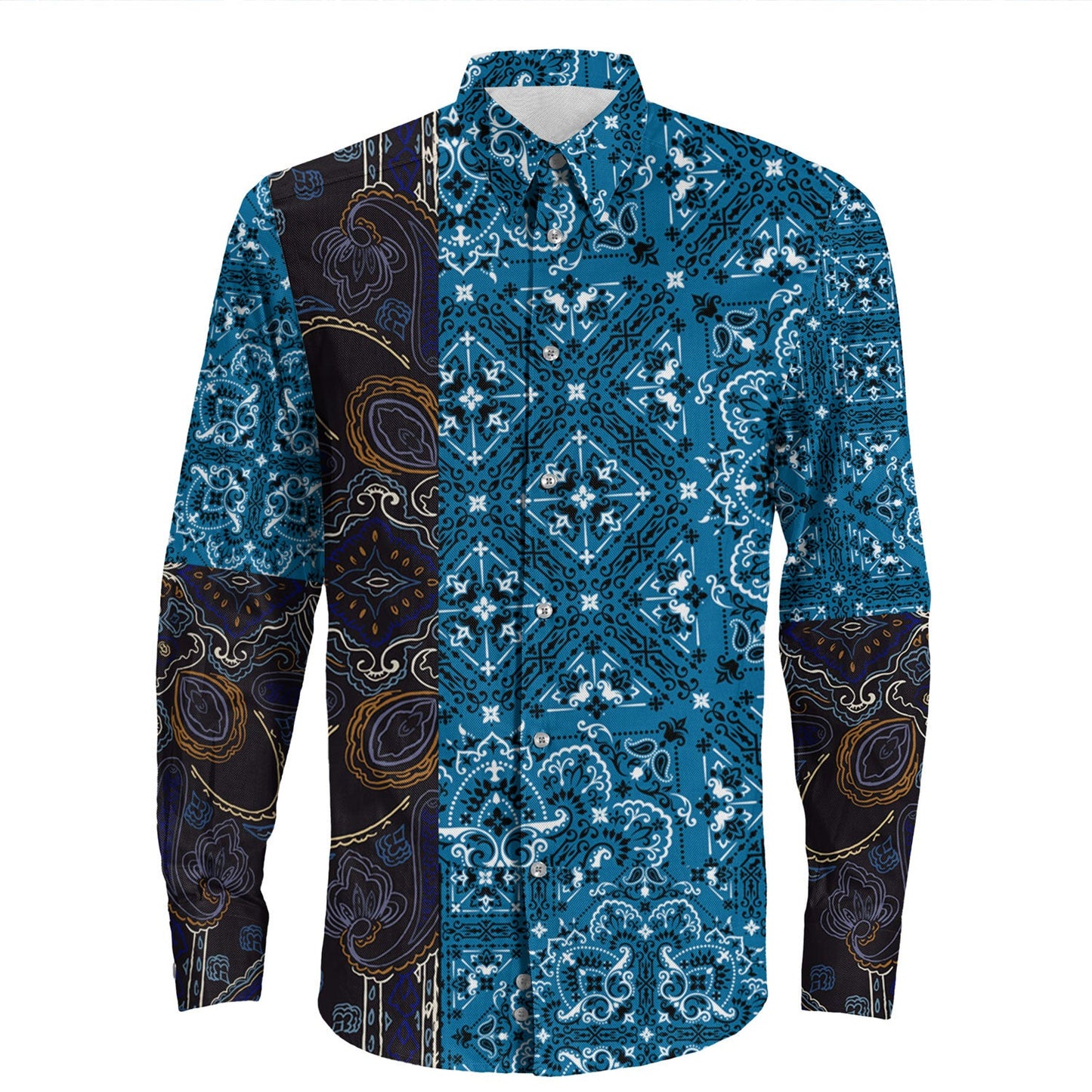 Shirt Paisley Bandana Pattern Seamless Long Sleeve Button Shirt