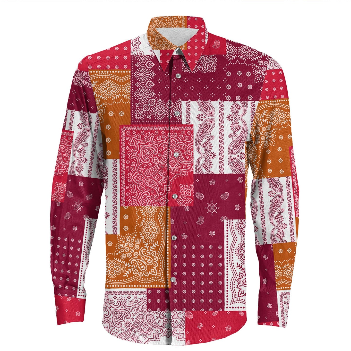 Shirt Paisley Bandana Pattern Seamless Long Sleeve Button Shirt