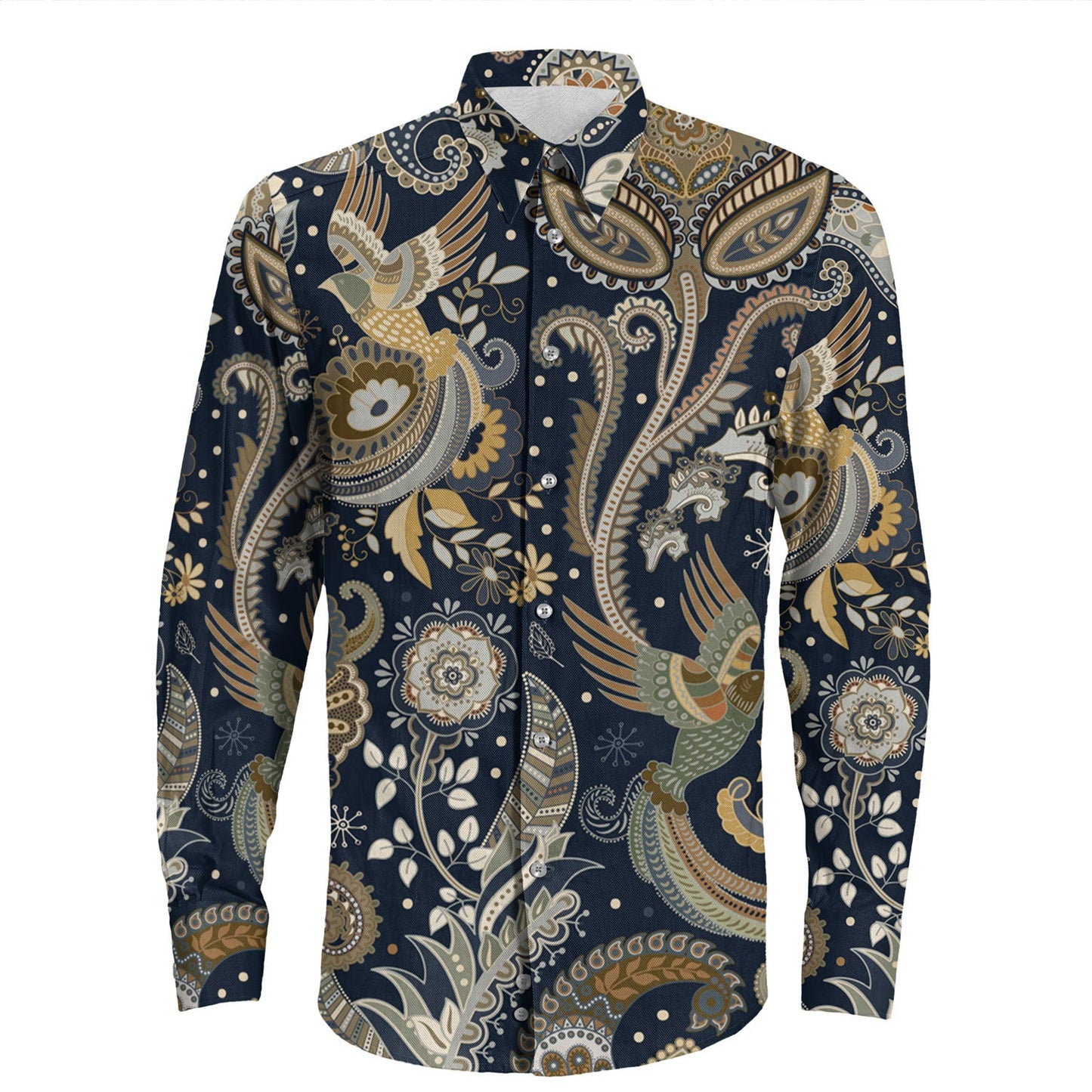 Shirt Paisley Bandana Pattern Seamless Long Sleeve Button Shirt