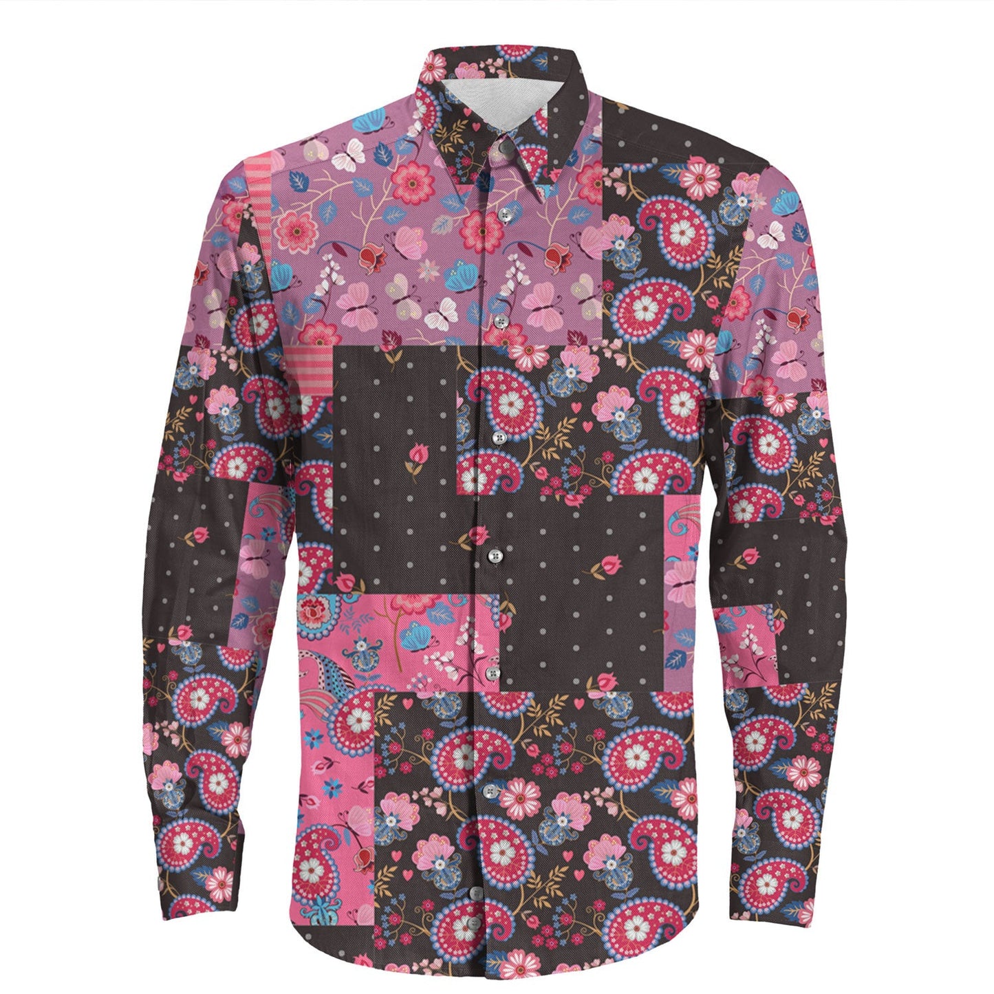 Shirt Paisley Bandana Pattern Seamless Long Sleeve Button Shirt