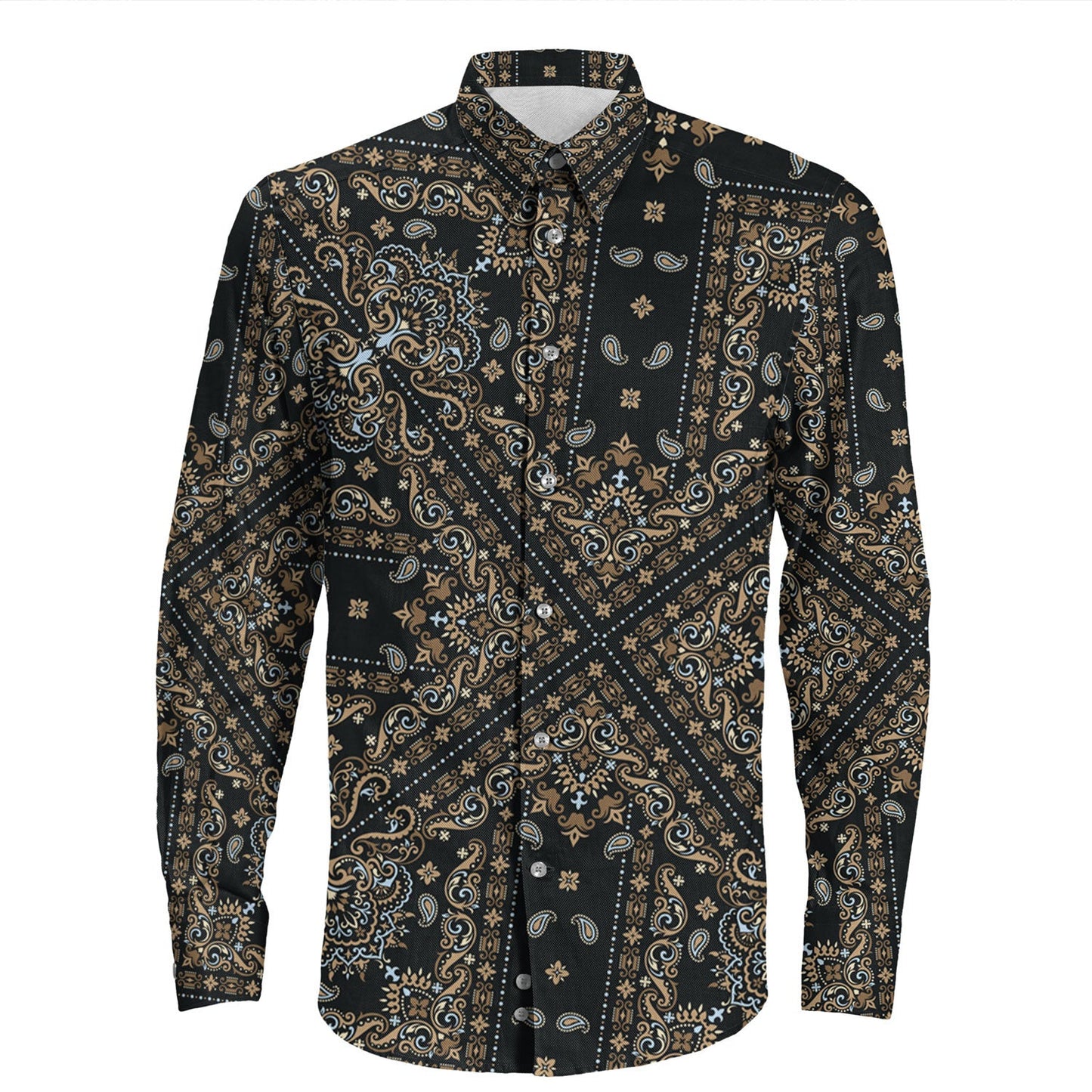 Shirt Paisley Bandana Pattern Seamless Long Sleeve Button Shirt