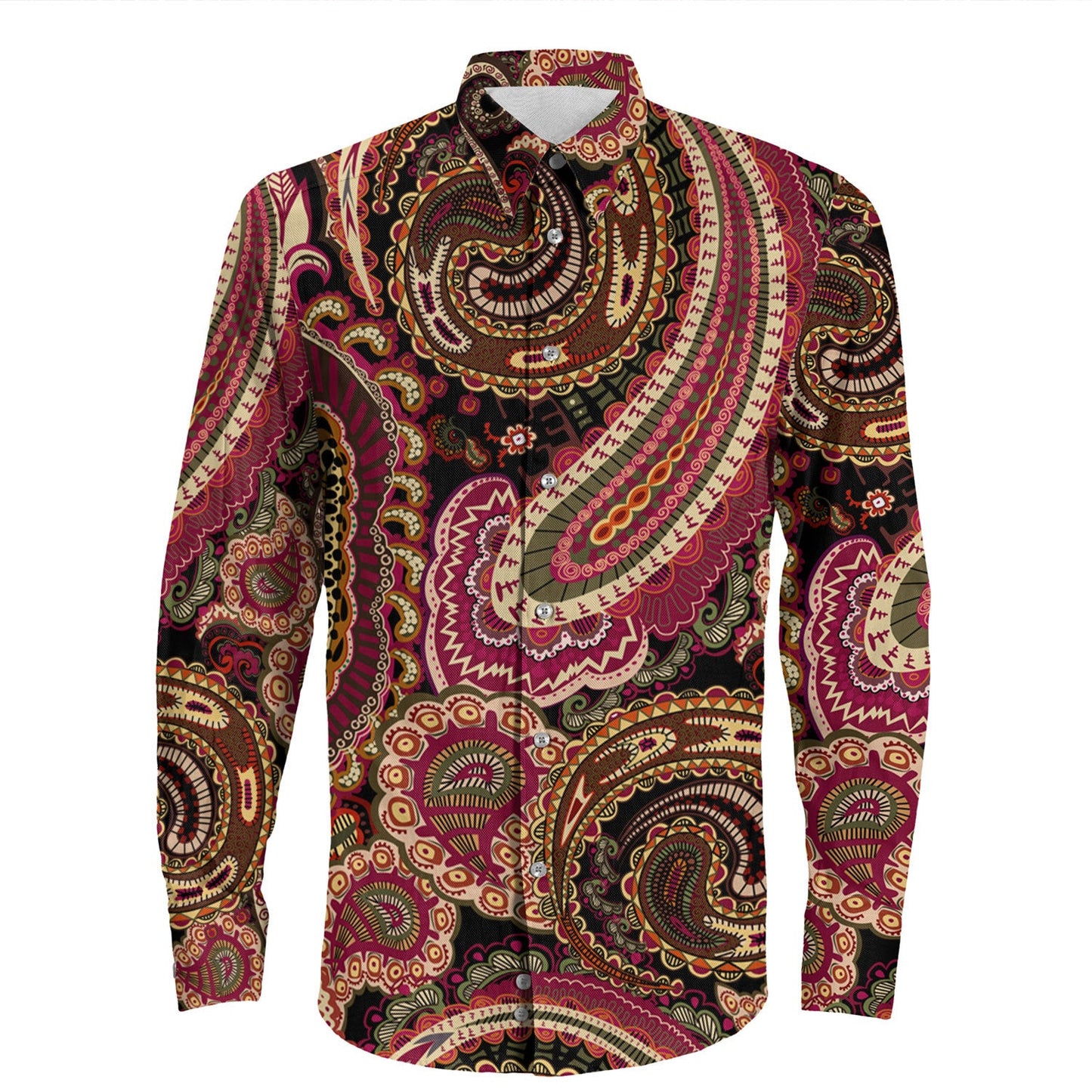 Shirt Paisley Bandana Pattern Seamless Long Sleeve Button Shirt