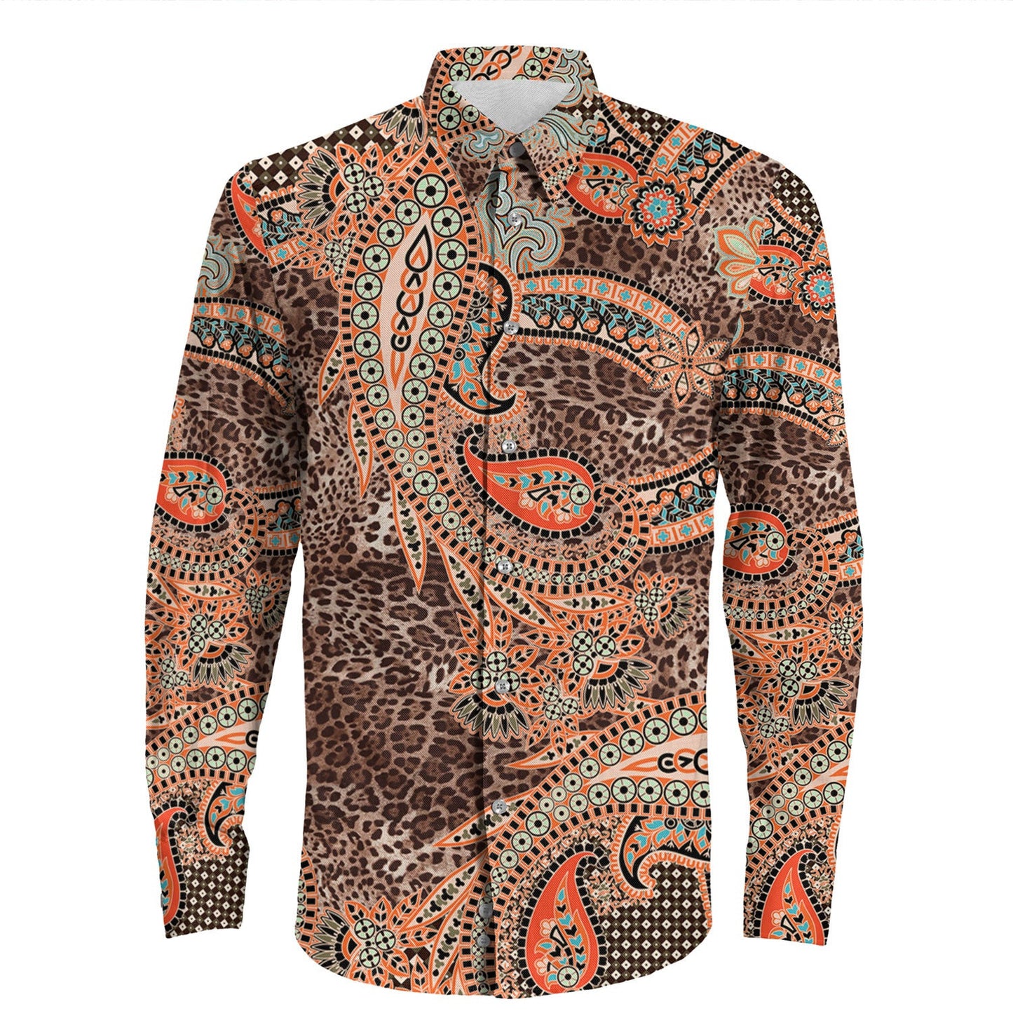 Shirt Paisley Bandana Pattern Seamless Long Sleeve Button Shirt