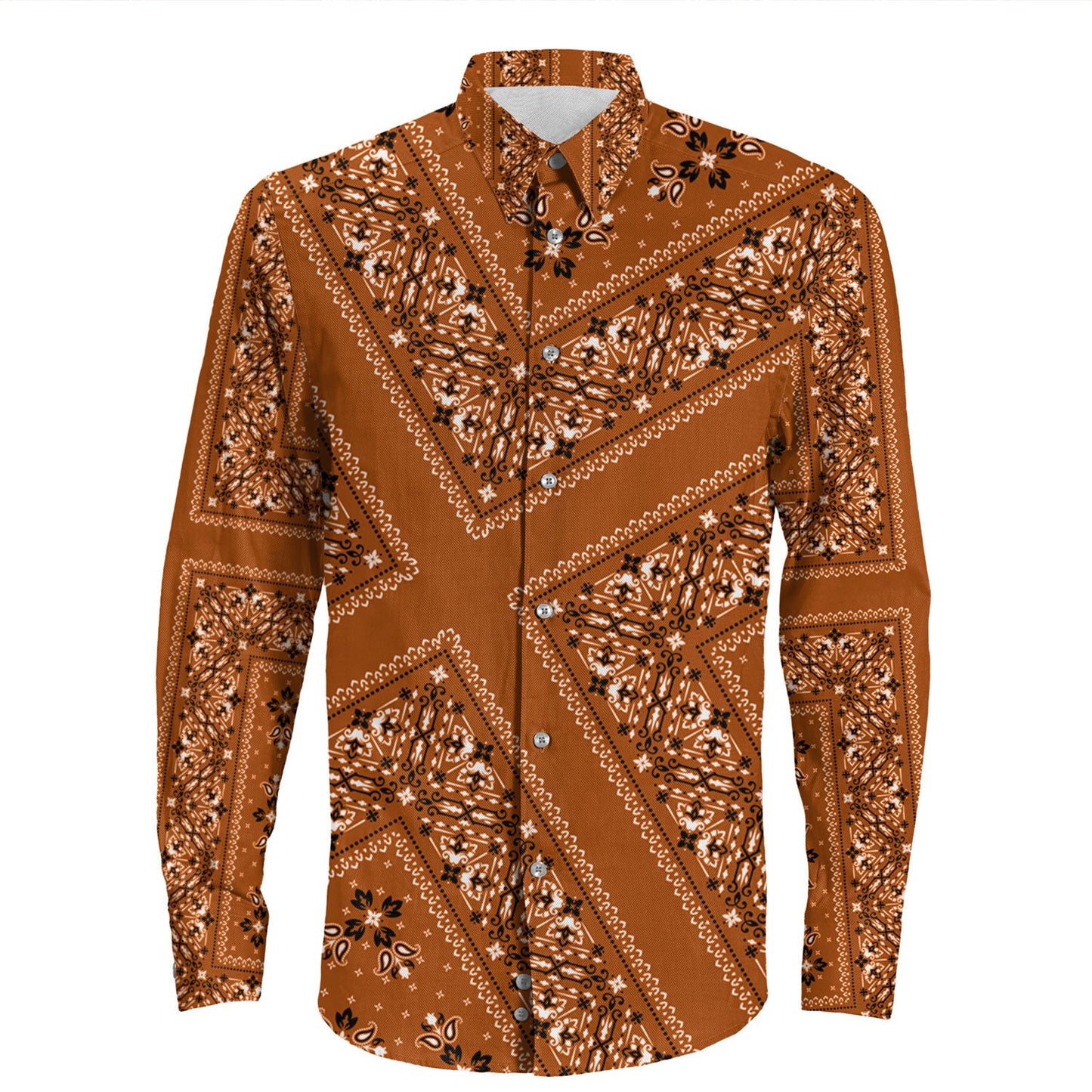 Shirt Paisley Bandana Pattern Seamless Long Sleeve Button Shirt