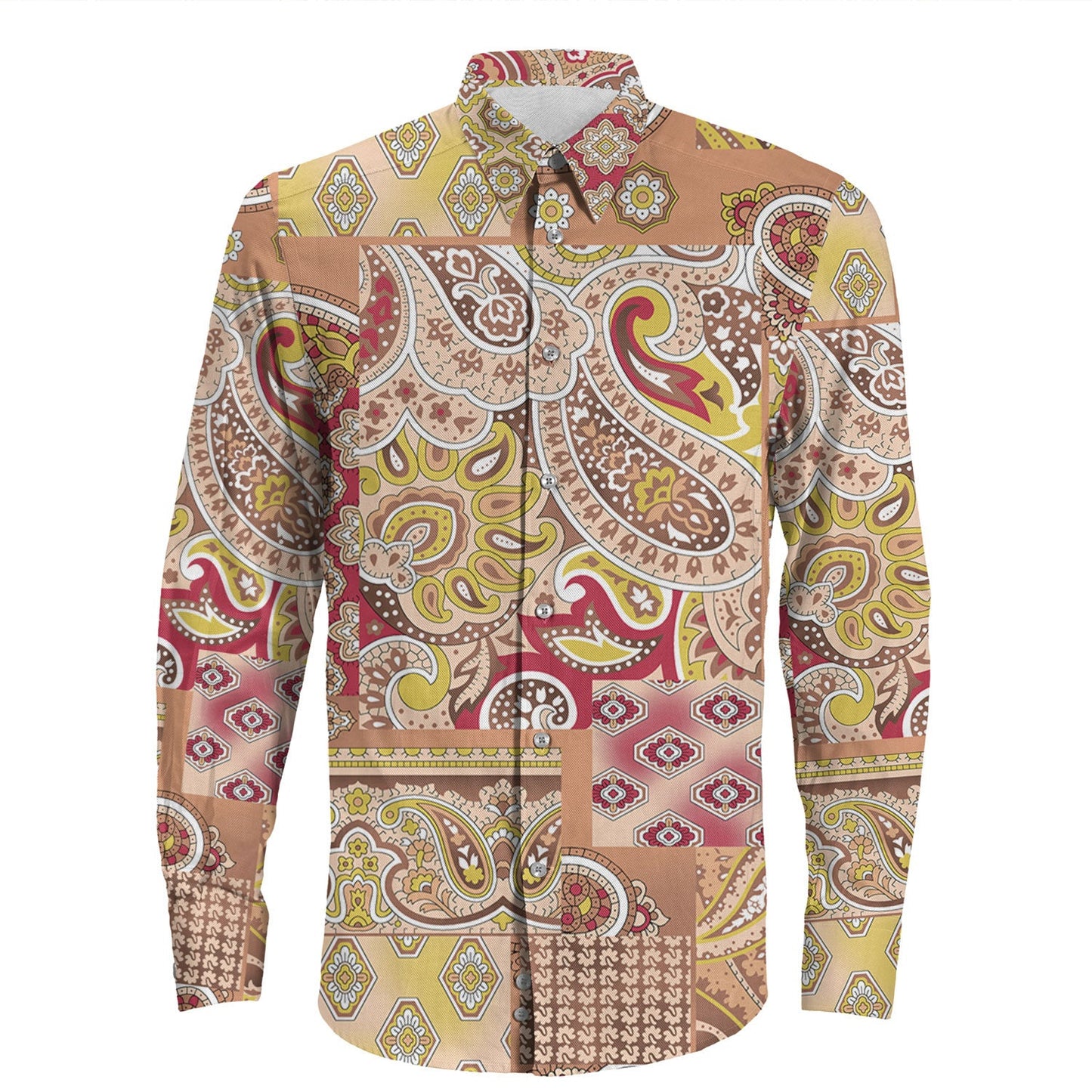 Shirt Paisley Bandana Pattern Seamless Long Sleeve Button Shirt