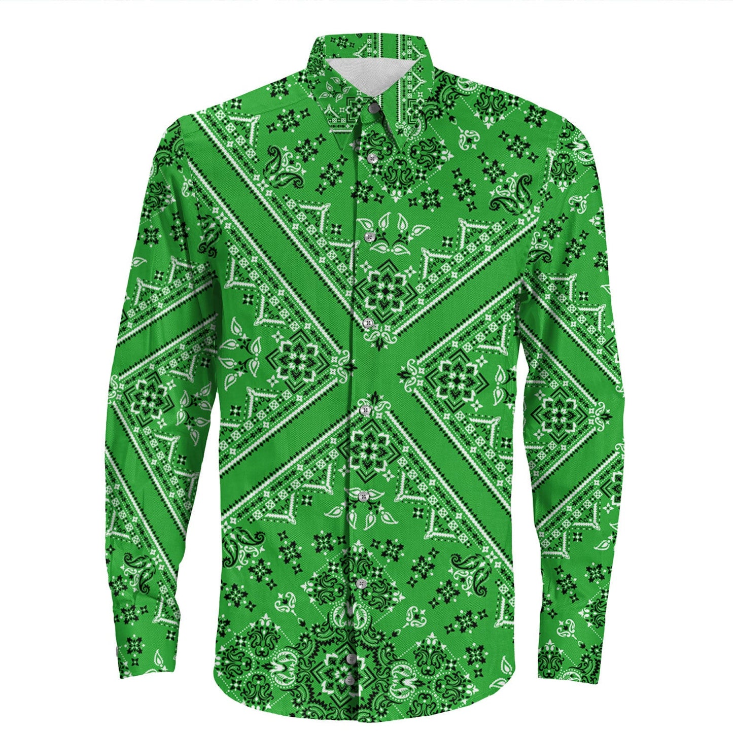Shirt Paisley Bandana Pattern Seamless Long Sleeve Button Shirt