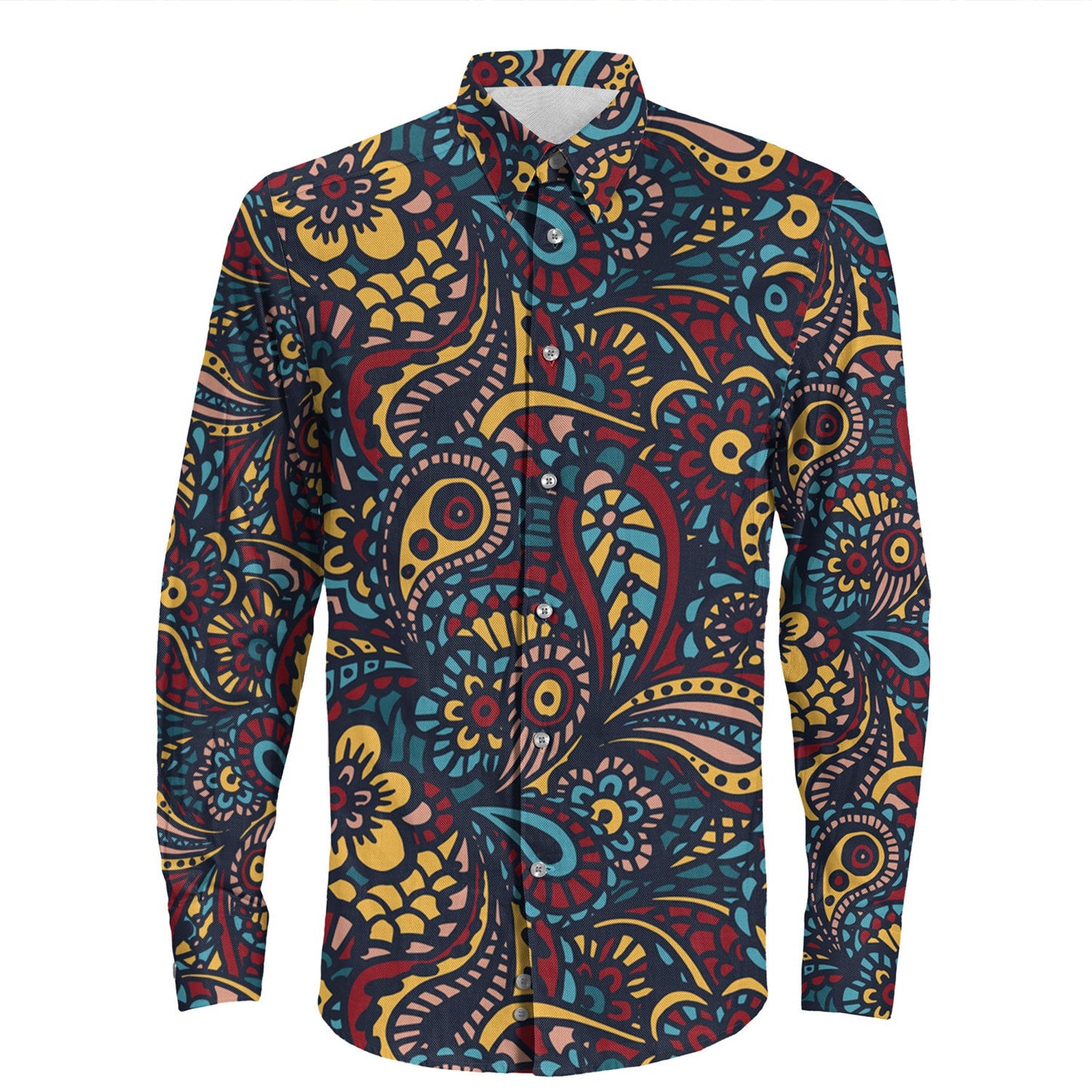 Shirt Paisley Bandana Pattern Seamless Long Sleeve Button Shirt