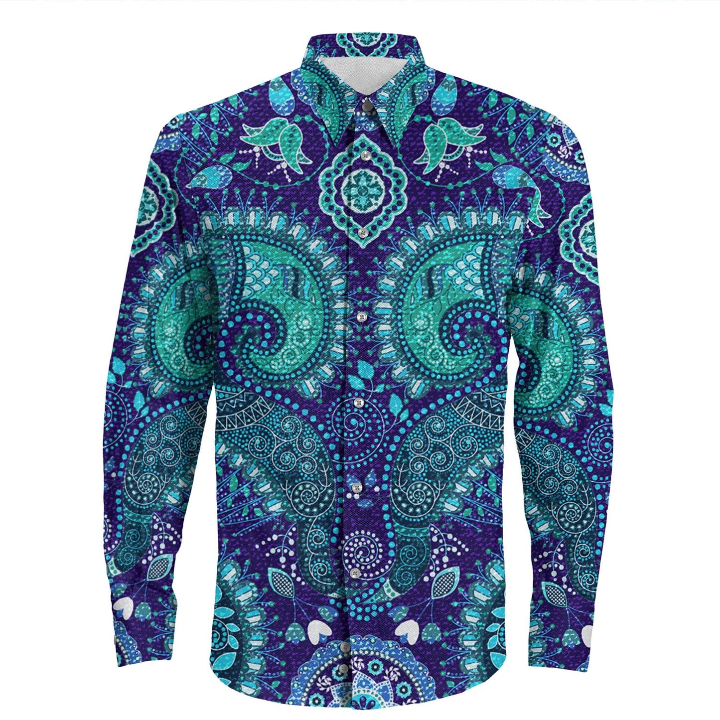 Shirt Paisley Bandana Pattern Seamless Long Sleeve Button Shirt